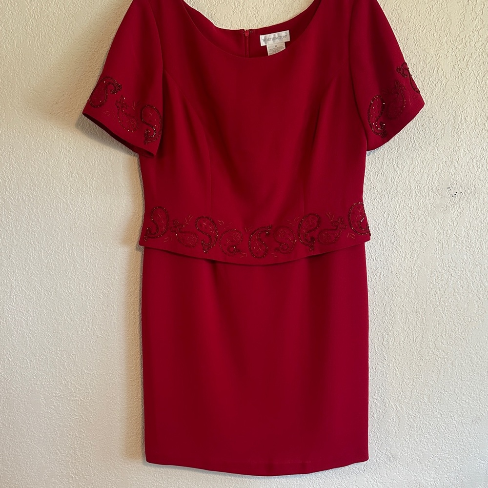Worthington Red Dress with Embellished Sleeves